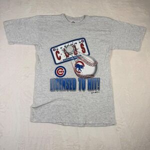 Vintage 1998 Chicago Cubs Licensed to Hit T-Shirt Hank Aaron Gray